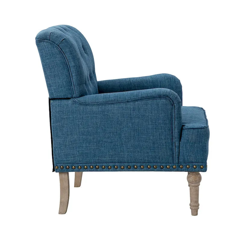 Fauteuil d'appoint classique capitonné avec cloutage et accoudoirs, disponible en ivoire/bleu marine/bleu/anthracite/avoine/beige/étain/rouille/gris/noir - Usage unique