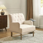 Fauteuil d'appoint classique capitonné avec cloutage et accoudoirs, disponible en ivoire/bleu marine/bleu/anthracite/avoine/beige/étain/rouille/gris/noir - Usage unique