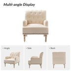 Fauteuil d'appoint classique capitonné avec cloutage et accoudoirs, disponible en ivoire/bleu marine/bleu/anthracite/avoine/beige/étain/rouille/gris/noir - Usage unique