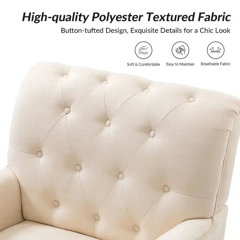 Fauteuil d'appoint classique capitonné avec cloutage et accoudoirs, disponible en ivoire/bleu marine/bleu/anthracite/avoine/beige/étain/rouille/gris/noir - Usage unique
