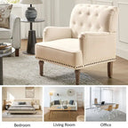 Fauteuil d'appoint classique capitonné avec cloutage et accoudoirs, disponible en ivoire/bleu marine/bleu/anthracite/avoine/beige/étain/rouille/gris/noir - Usage unique
