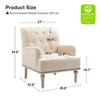 Fauteuil d'appoint classique capitonné avec cloutage et accoudoirs, disponible en ivoire/bleu marine/bleu/anthracite/avoine/beige/étain/rouille/gris/noir - Usage unique