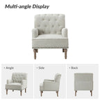 Fauteuil d'appoint classique capitonné avec cloutage et accoudoirs, disponible en ivoire/bleu marine/bleu/anthracite/avoine/beige/étain/rouille/gris/noir - Usage unique