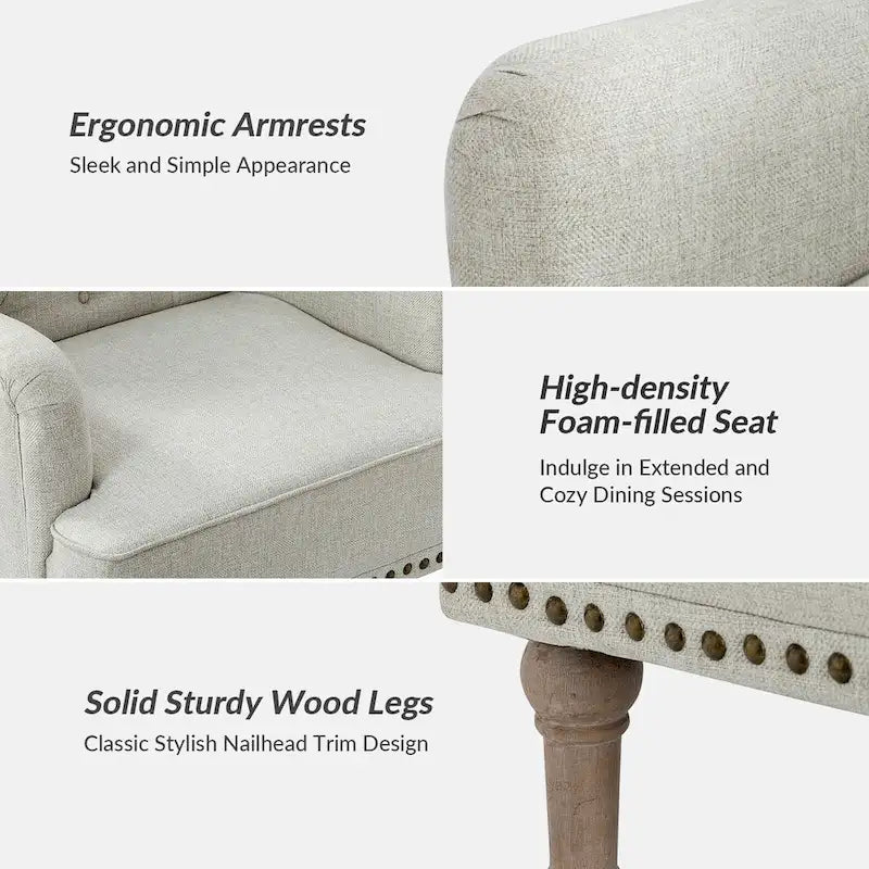 Fauteuil d'appoint classique capitonné avec cloutage et accoudoirs, disponible en ivoire/bleu marine/bleu/anthracite/avoine/beige/étain/rouille/gris/noir - Usage unique