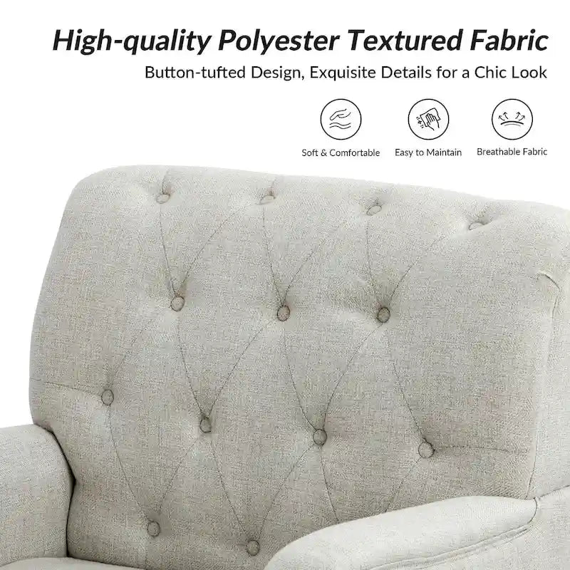 Fauteuil d'appoint classique capitonné avec cloutage et accoudoirs, disponible en ivoire/bleu marine/bleu/anthracite/avoine/beige/étain/rouille/gris/noir - Usage unique