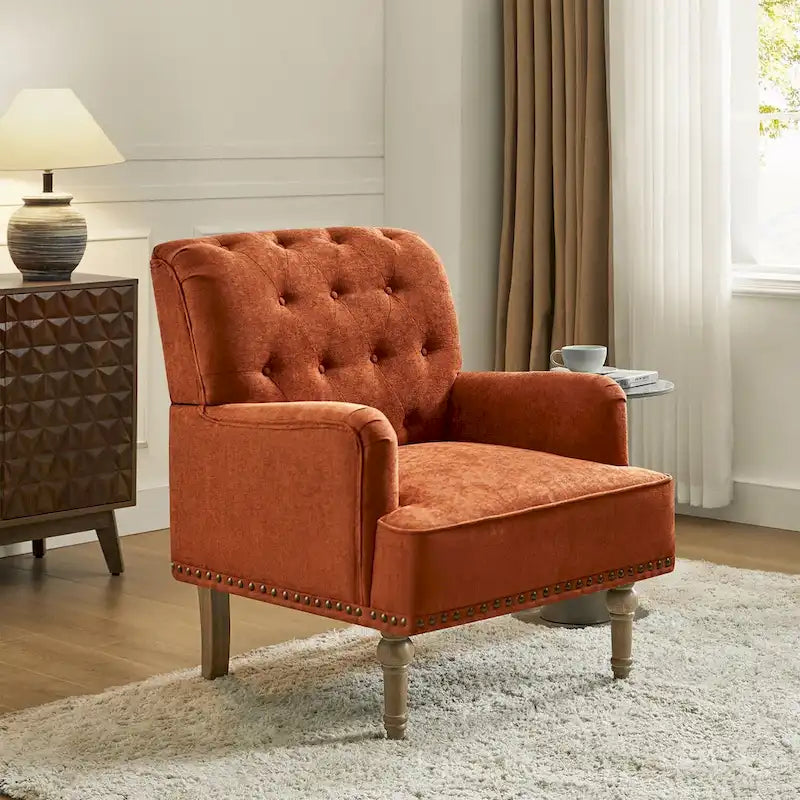 Fauteuil d'appoint classique capitonné avec cloutage et accoudoirs, disponible en ivoire/bleu marine/bleu/anthracite/avoine/beige/étain/rouille/gris/noir - Usage unique