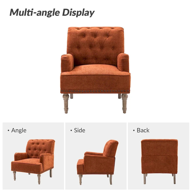 Fauteuil d'appoint classique capitonné avec cloutage et accoudoirs, disponible en ivoire/bleu marine/bleu/anthracite/avoine/beige/étain/rouille/gris/noir - Usage unique