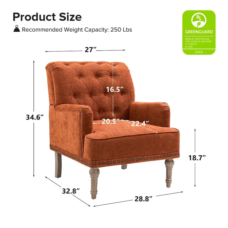Fauteuil d'appoint classique capitonné avec cloutage et accoudoirs, disponible en ivoire/bleu marine/bleu/anthracite/avoine/beige/étain/rouille/gris/noir - Usage unique