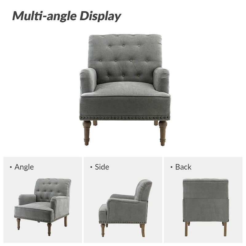 Fauteuil d'appoint classique capitonné avec cloutage et accoudoirs, disponible en ivoire/bleu marine/bleu/anthracite/avoine/beige/étain/rouille/gris/noir - Usage unique