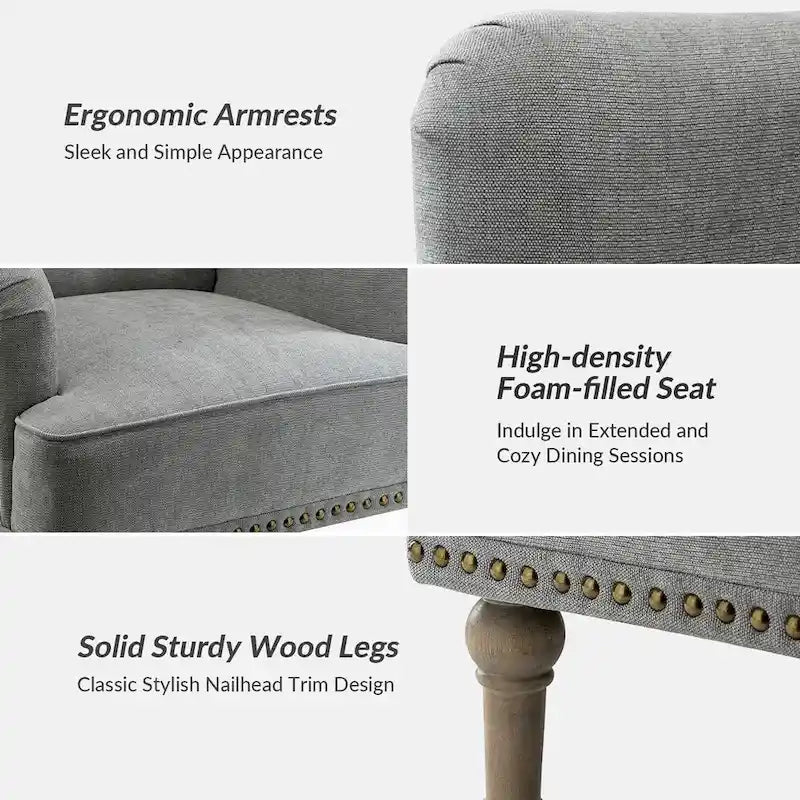 Fauteuil d'appoint classique capitonné avec cloutage et accoudoirs, disponible en ivoire/bleu marine/bleu/anthracite/avoine/beige/étain/rouille/gris/noir - Usage unique