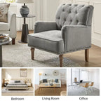 Fauteuil d'appoint classique capitonné avec cloutage et accoudoirs, disponible en ivoire/bleu marine/bleu/anthracite/avoine/beige/étain/rouille/gris/noir - Usage unique