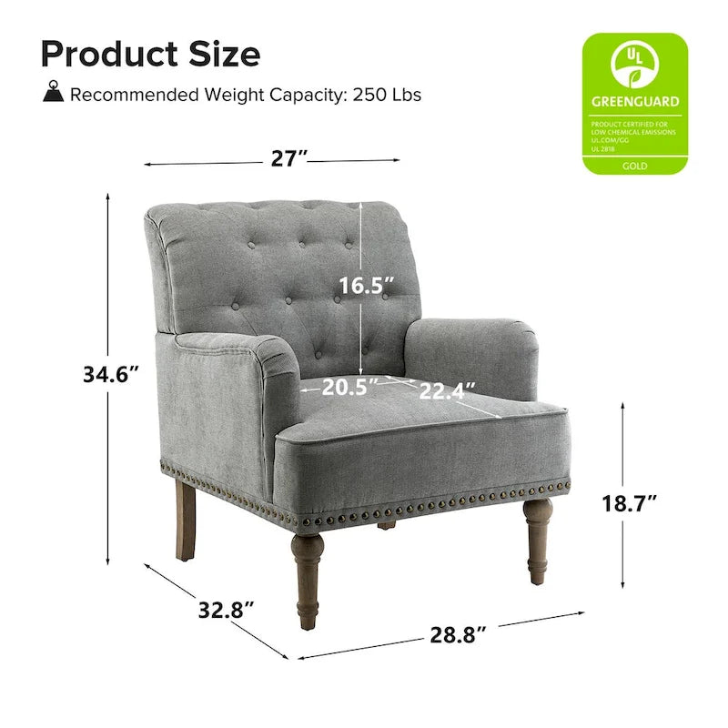 Fauteuil d'appoint classique capitonné avec cloutage et accoudoirs, disponible en ivoire/bleu marine/bleu/anthracite/avoine/beige/étain/rouille/gris/noir - Usage unique