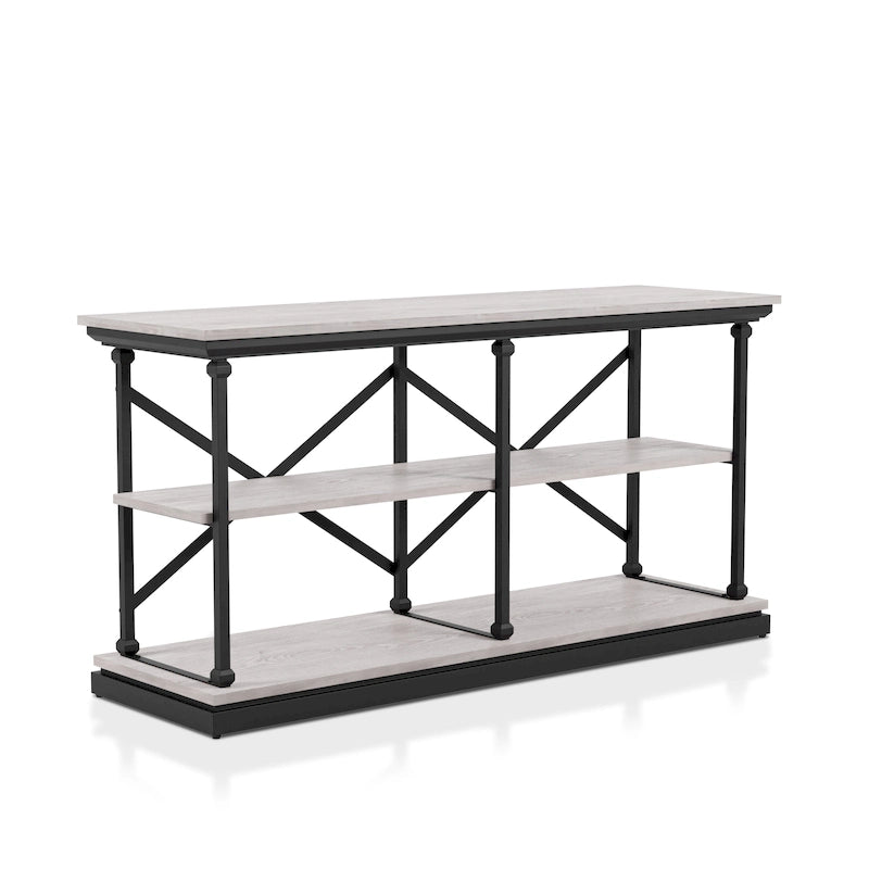 Table console de transition à 2 étagères Gris antique / Chêne foncé / Blanc antique / Bleu antique - Usage unique
