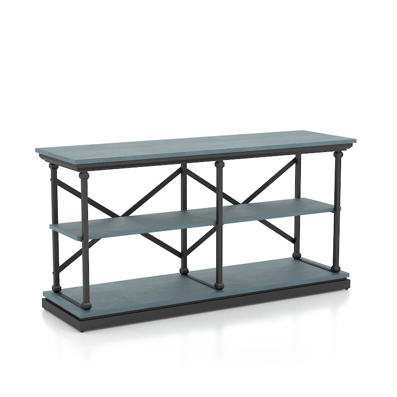 Table console de transition à 2 étagères Gris antique / Chêne foncé / Blanc antique / Bleu antique - Usage unique