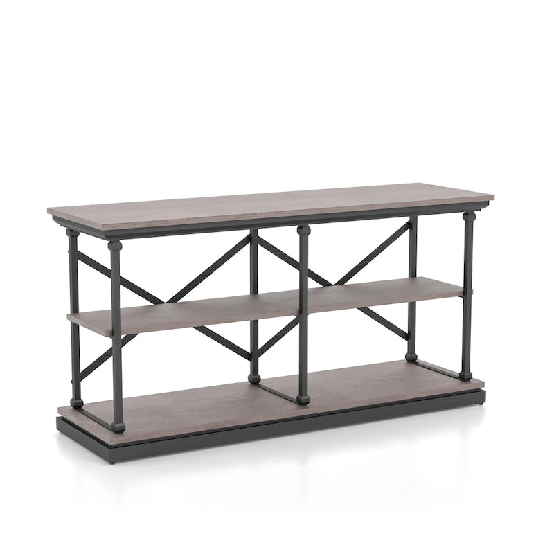Table console de transition à 2 étagères Gris antique / Chêne foncé / Blanc antique / Bleu antique - Usage unique