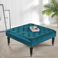 Pouf carré capitonné de couleur sarcelle foncée / vert agate / bleu orion / carafe / argent / tourbe / ivoire / orange brûlé / taupe avec roulettes en laiton – Usage unique