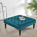 Pouf carré capitonné de couleur sarcelle foncée / vert agate / bleu orion / carafe / argent / tourbe / ivoire / orange brûlé / taupe avec roulettes en laiton – Usage unique