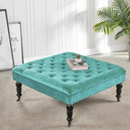 Pouf carré capitonné de couleur sarcelle foncée / vert agate / bleu orion / carafe / argent / tourbe / ivoire / orange brûlé / taupe avec roulettes en laiton – Usage unique