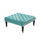 Pouf carré capitonné de couleur sarcelle foncée / vert agate / bleu orion / carafe / argent / tourbe / ivoire / orange brûlé / taupe avec roulettes en laiton – Usage unique