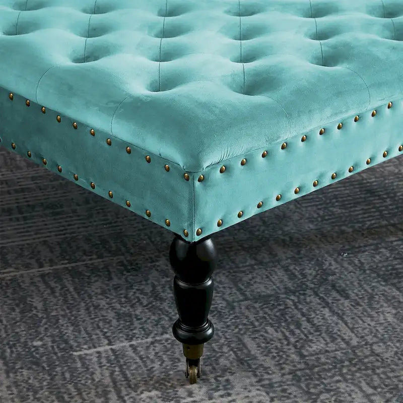 Pouf carré capitonné de couleur sarcelle foncée / vert agate / bleu orion / carafe / argent / tourbe / ivoire / orange brûlé / taupe avec roulettes en laiton – Usage unique
