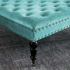 Pouf carré capitonné de couleur sarcelle foncée / vert agate / bleu orion / carafe / argent / tourbe / ivoire / orange brûlé / taupe avec roulettes en laiton – Usage unique