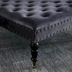 Pouf carré capitonné de couleur sarcelle foncée / vert agate / bleu orion / carafe / argent / tourbe / ivoire / orange brûlé / taupe avec roulettes en laiton – Usage unique