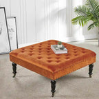 Pouf carré capitonné de couleur sarcelle foncée / vert agate / bleu orion / carafe / argent / tourbe / ivoire / orange brûlé / taupe avec roulettes en laiton – Usage unique