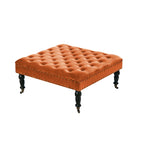 Pouf carré capitonné de couleur sarcelle foncée / vert agate / bleu orion / carafe / argent / tourbe / ivoire / orange brûlé / taupe avec roulettes en laiton – Usage unique