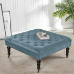 Pouf carré capitonné de couleur sarcelle foncée / vert agate / bleu orion / carafe / argent / tourbe / ivoire / orange brûlé / taupe avec roulettes en laiton – Usage unique