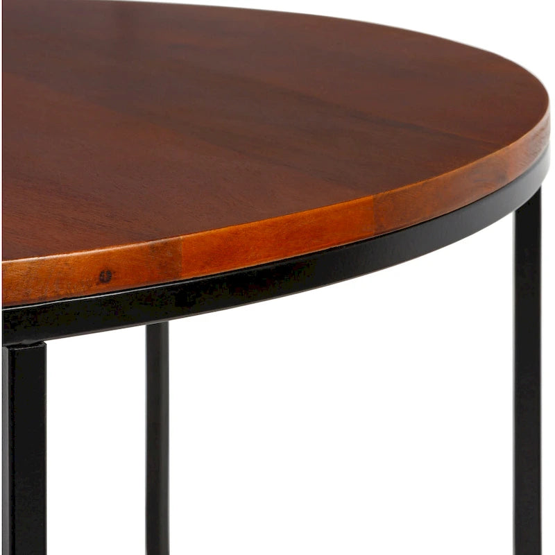 Table basse ronde moderne en bois marron / verre transparent / marbre blanc / marbre et or avec cadre en métal noir - Usage unique
