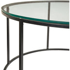 Table basse ronde moderne en bois marron / verre transparent / marbre blanc / marbre et or avec cadre en métal noir - Usage unique