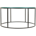 Table basse ronde moderne en bois marron / verre transparent / marbre blanc / marbre et or avec cadre en métal noir - Usage unique