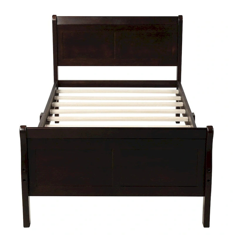 Lit plateforme double en bois, style traîneau, avec tête et pied de lit, blanc/chêne/expresso - Usage unique