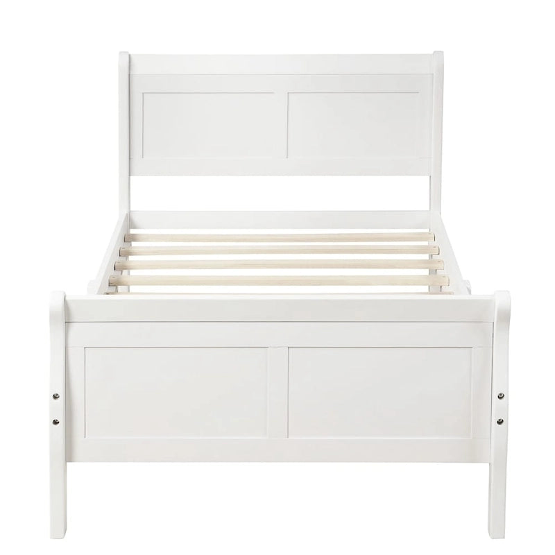 Lit plateforme double en bois, style traîneau, avec tête et pied de lit, blanc/chêne/expresso - Usage unique