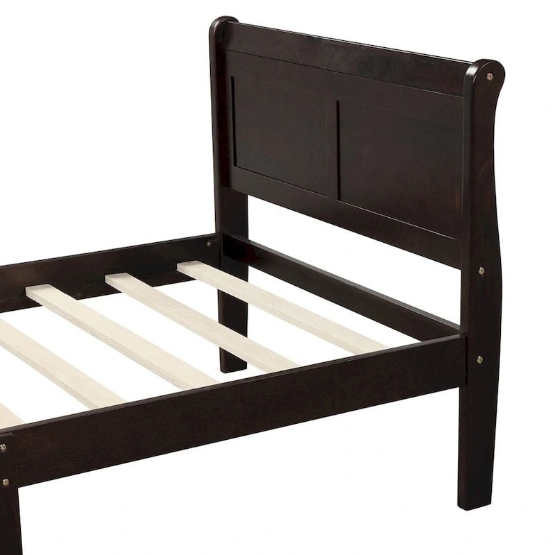 Lit plateforme double en bois, style traîneau, avec tête et pied de lit, blanc/chêne/expresso - Usage unique