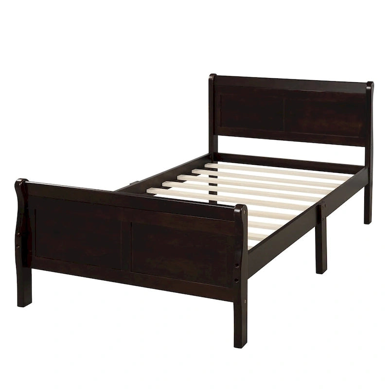 Lit plateforme double en bois, style traîneau, avec tête et pied de lit, blanc/chêne/expresso - Usage unique