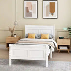 Lit plateforme double en bois, style traîneau, avec tête et pied de lit, blanc/chêne/expresso - Usage unique