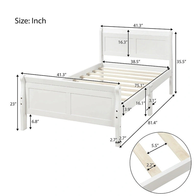 Lit plateforme double en bois, style traîneau, avec tête et pied de lit, blanc/chêne/expresso - Usage unique