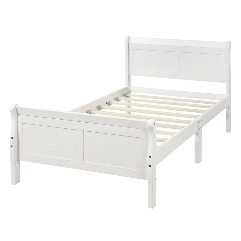 Lit plateforme double en bois, style traîneau, avec tête et pied de lit, blanc/chêne/expresso - Usage unique