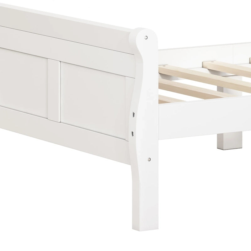 Lit plateforme double en bois, style traîneau, avec tête et pied de lit, blanc/chêne/expresso - Usage unique