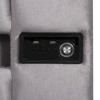 Lit coffre hydraulique en velours gris/beige avec LED, Bluetooth et USB – Convient pour 2 personnes
