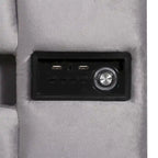 Lit coffre hydraulique en velours gris/beige avec LED, Bluetooth et USB – Convient pour 2 personnes