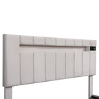 Lit coffre hydraulique en velours gris/beige avec LED, Bluetooth et USB – Convient pour 2 personnes