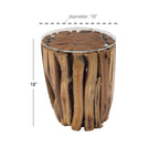 Table d'appoint cylindrique en bois de teck marron avec plateau en verre transparent - Usage unique