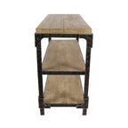 Console marron industrielle en bois massif et métal à 3 étagères - Usage unique