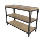 Console marron industrielle en bois massif et métal à 3 étagères - Usage unique