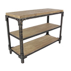 Console marron industrielle en bois massif et métal à 3 étagères - Usage unique