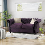 Causeuse chesterfield en polyester noir mûre/bleu marine/émeraude/beige/gris foncé avec garniture cloutée – 2 places