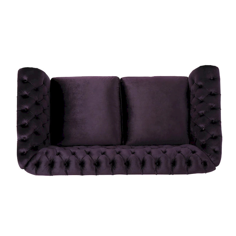 Causeuse chesterfield en polyester noir mûre/bleu marine/émeraude/beige/gris foncé avec garniture cloutée – 2 places