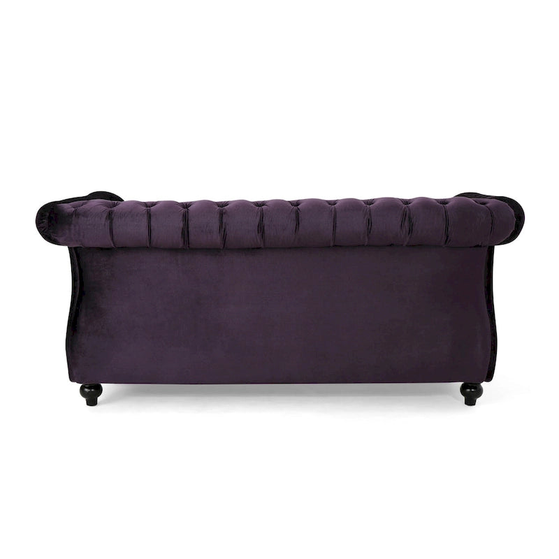 Causeuse chesterfield en polyester noir mûre/bleu marine/émeraude/beige/gris foncé avec garniture cloutée – 2 places